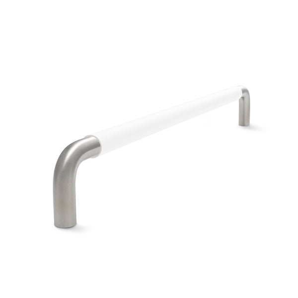 Contour Cabinetry Handle | Satin Stainless Steel with White Leather Wrap | from