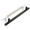 Metal Bar Door Handle | 600mm | White Satin with Classic Grey Leather Wrap | Back to Back Pair