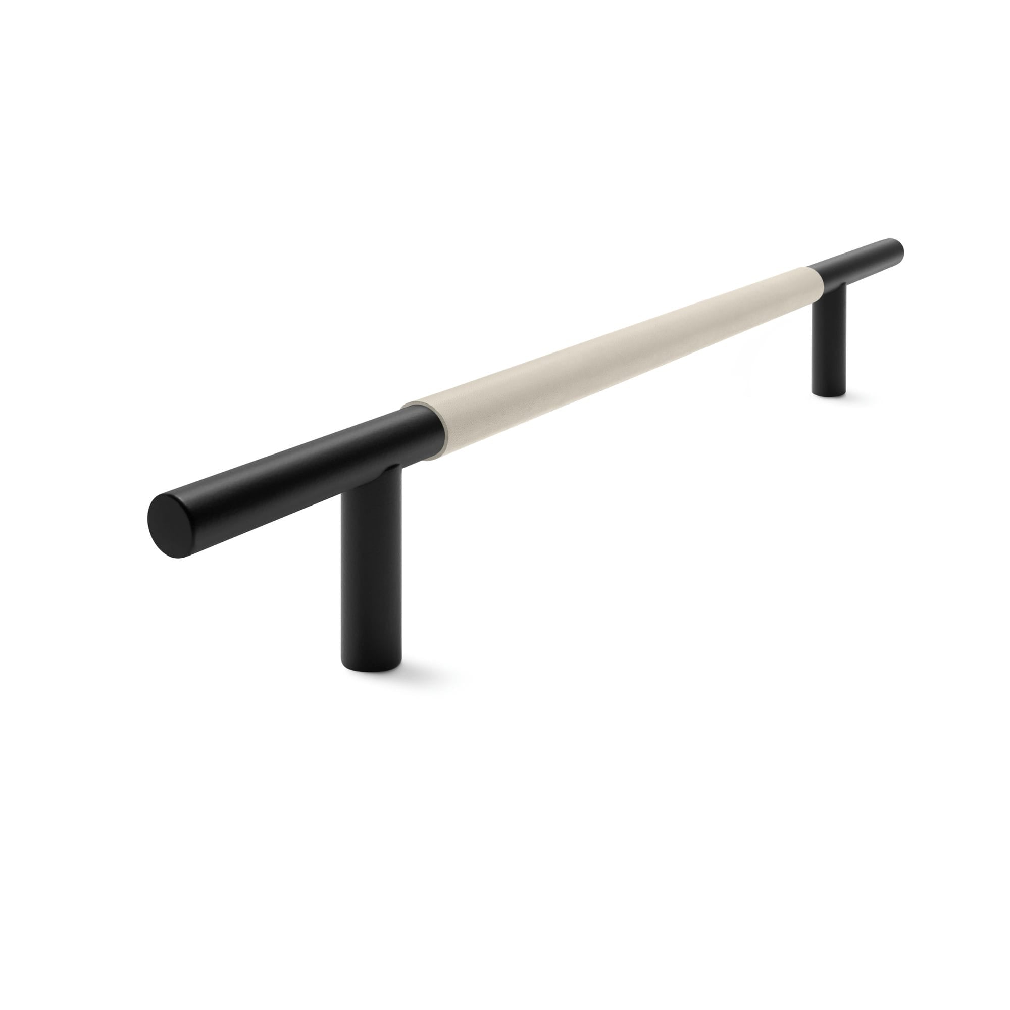 03 Slim Profile Leather Appliance Pull - Matt Black - Classic Grey / 400mm