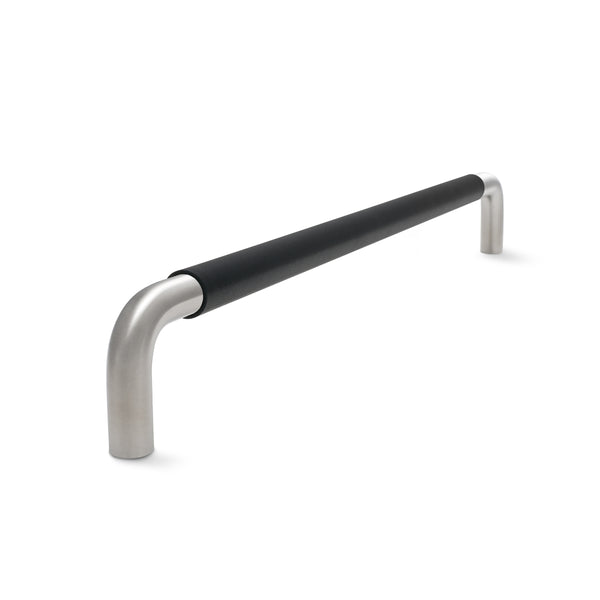 Contour Door Handle | Satin Stainless Steel with Black Leather Wrap | from