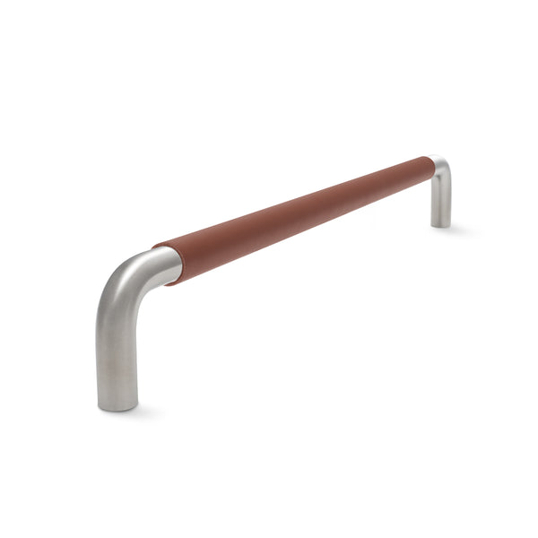 Contour Cabinetry Handle | Satin Stainless Steel with British Tan Leather Wrap | from