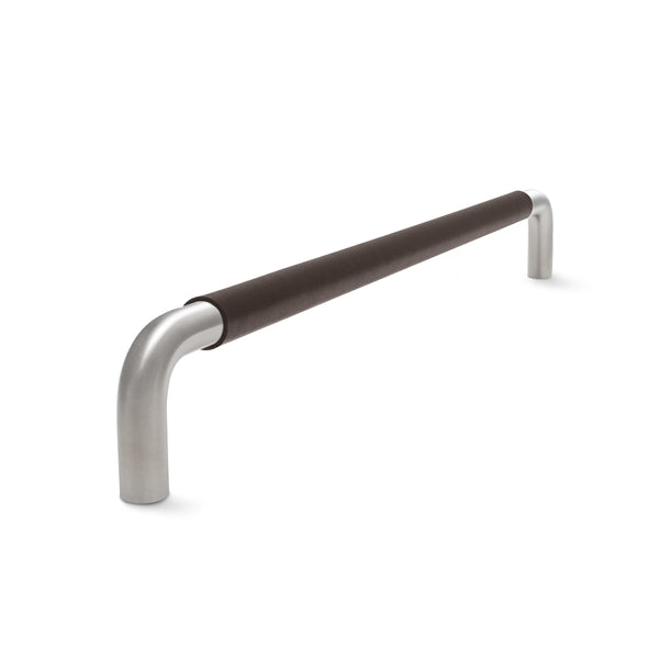 Contour Cabinetry Handle | Satin Stainless Steel with Chocolate Leather Wrap | from