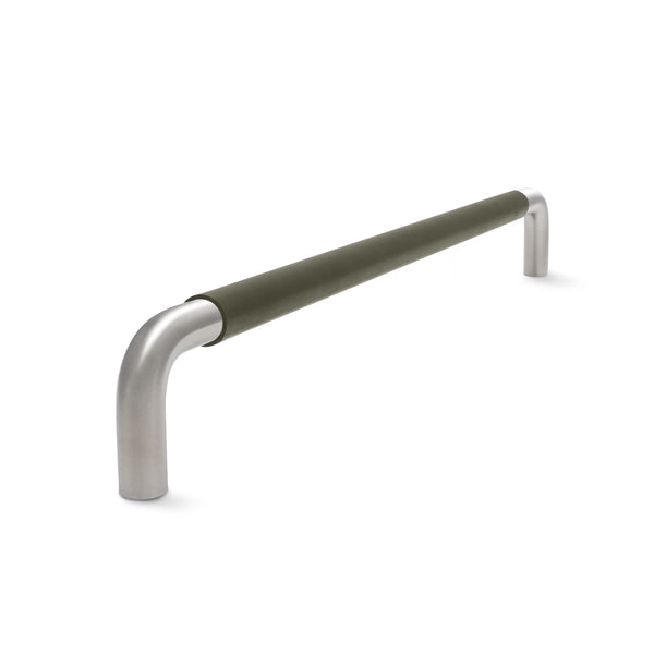 Contour Door Handle | Satin Stainless Steel with Olive Leather Wrap | from