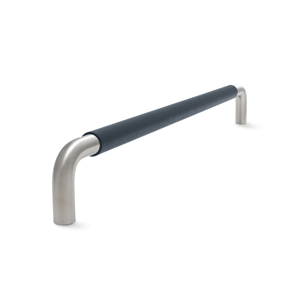 Contour Door Handle | Satin Stainless Steel with Oxford Navy Leather Wrap | from