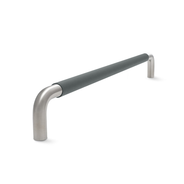 Contour Door Handle | Satin Stainless Steel with Slate Leather Wrap | from