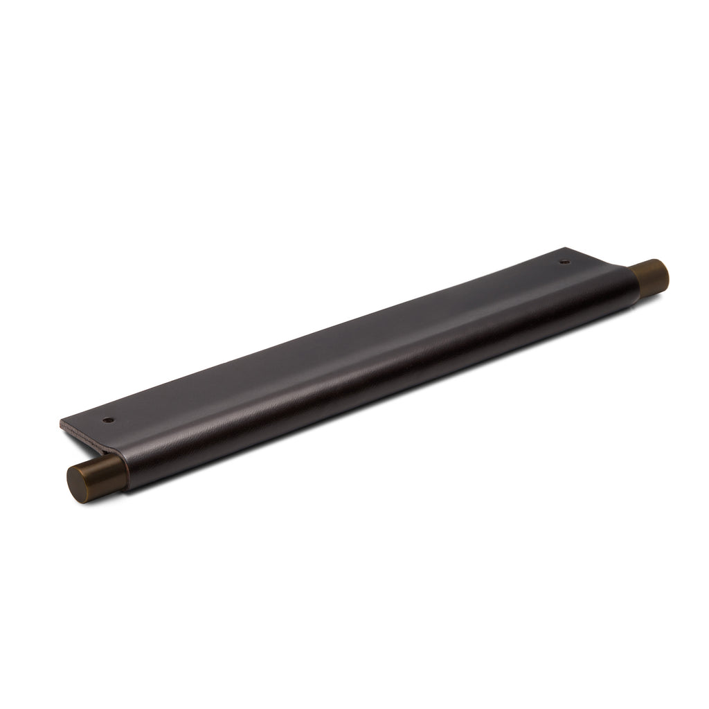 Leather Recessed Pulls | Chocolate | Matching Edge | Exposed Aged Brass Core | from