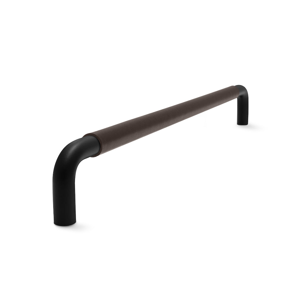 Contour Cabinetry Handle | Black Matt with Chocolate Leather Wrap | from