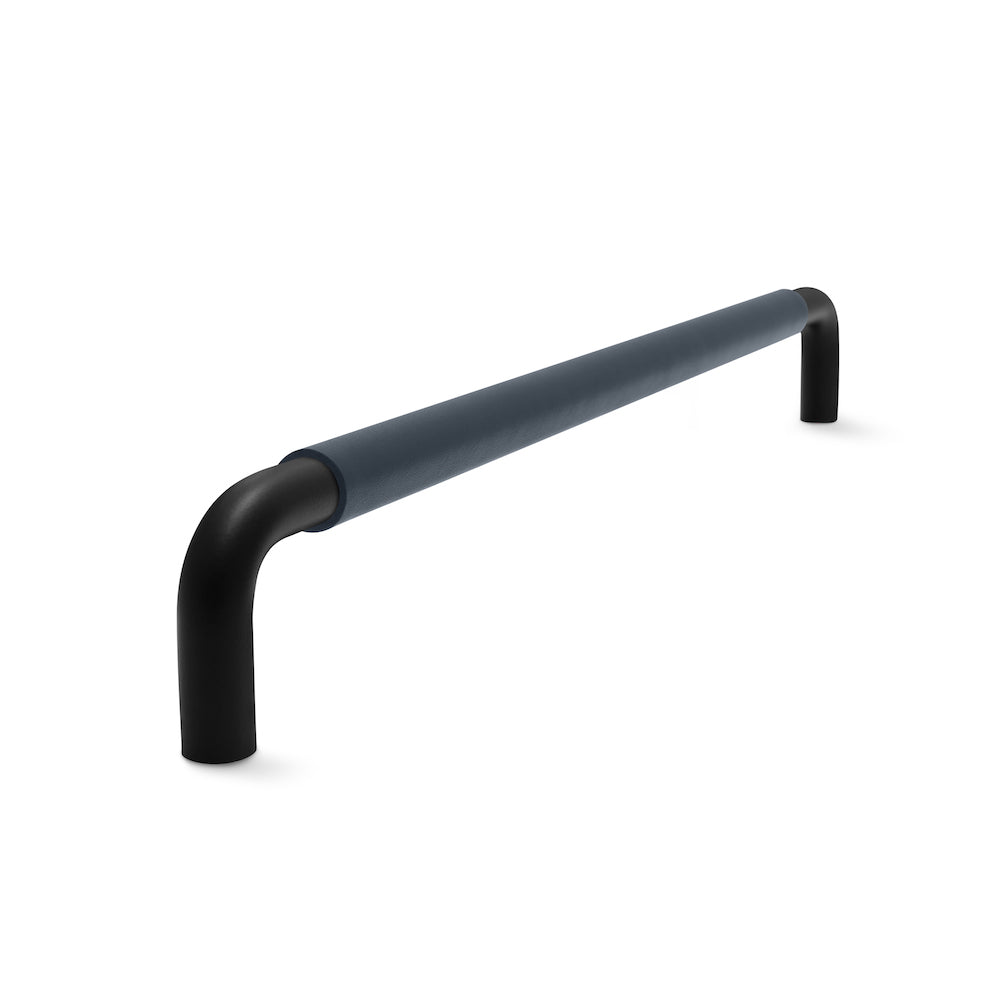 Contour Cabinetry Handle | Black Matt with Oxford Navy Leather Wrap | from