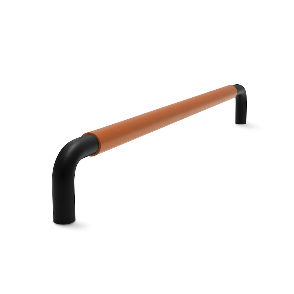 Contour Cabinetry Handle | Black Matt with Saddle Tan Leather Wrap | from