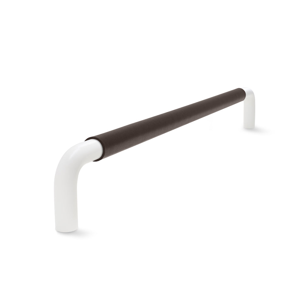 Contour Cabinetry Handle | White Satin with Chocolate Leather Wrap | from