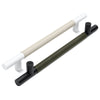 Metal Bar Door Handle | 600mm | White Satin with Slate Leather Wrap | Back to Back Pair