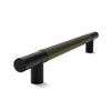 Metal Bar Door Handle | 600mm | Black Matt with Olive Leather Wrap | Back to Back Pair