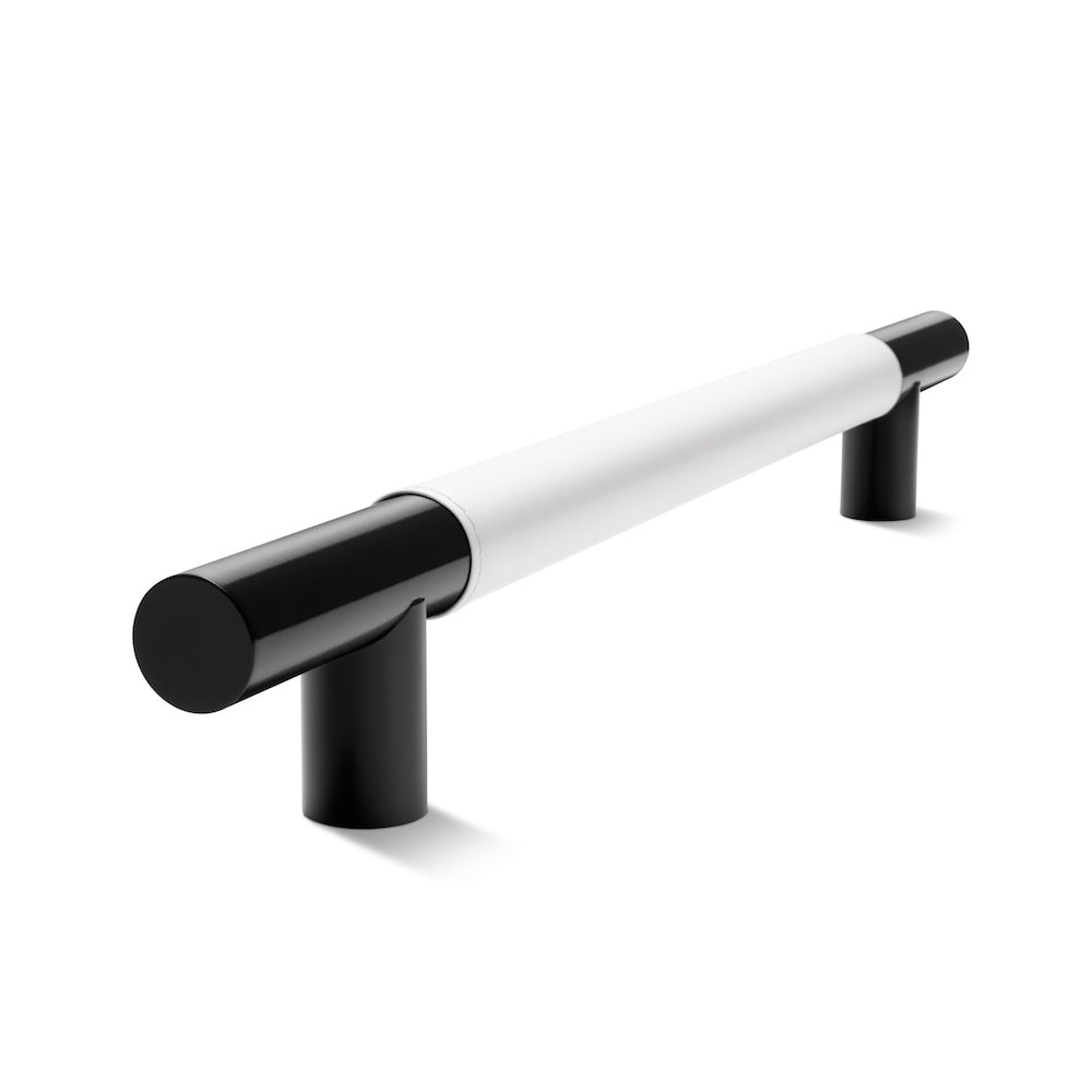 Metal Bar Door Handle | 600mm | Black Satin with White Leather Wrap | Single