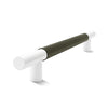 Metal Bar Door Handle | 600mm | White Satin with Olive Leather Wrap | Back to Back Pair
