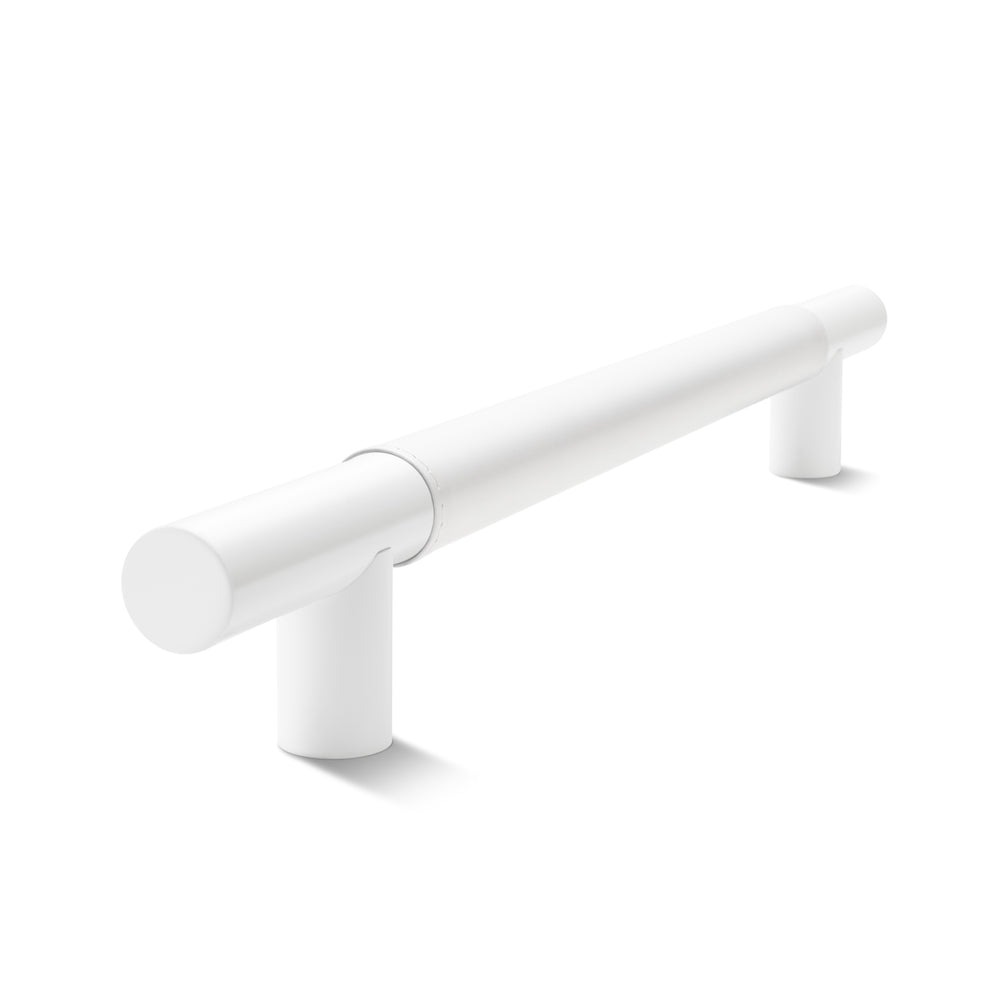 Metal Bar Door Handle | 600mm | White Satin with White Leather Wrap | Back to Back Pair