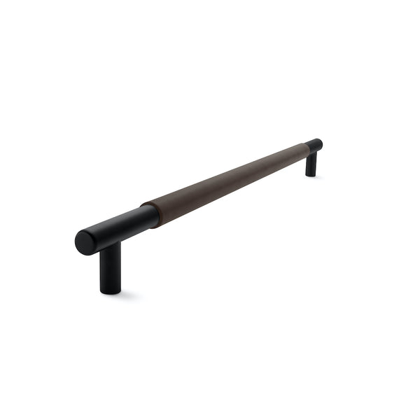 Slimline Cabinetry Handle | Black Matt with Chocolate Leather Wrap | from