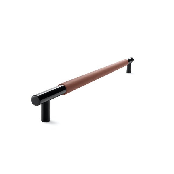 Slimline Cabinetry Handle | Black Satin with British Tan Leather Wrap | from