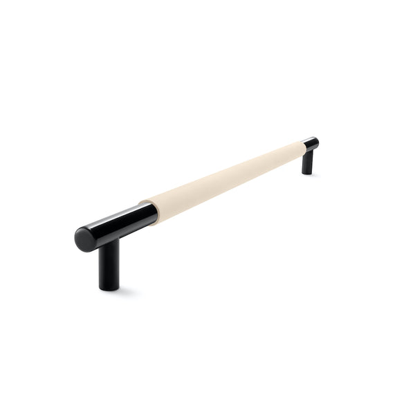 Slimline Cabinetry Handle | Black Satin with Natural Leather Wrap | from