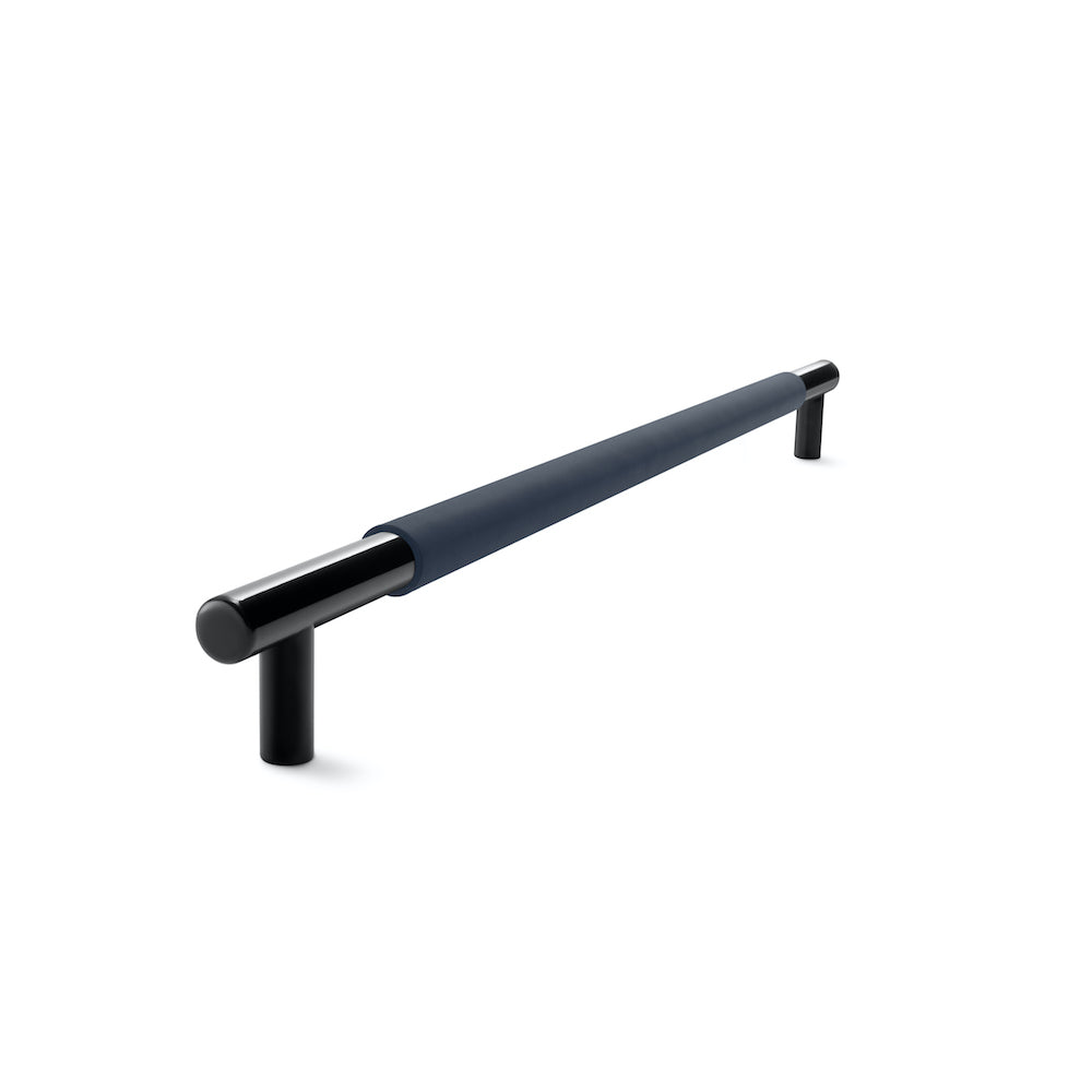 Slimline Cabinetry Handle | Black Satin with Oxford Navy Leather Wrap | from
