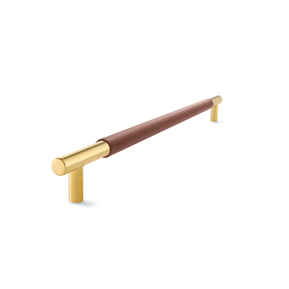 Slimline Cabinetry Handle | Brass Polished with British Tan Leather Wrap | from