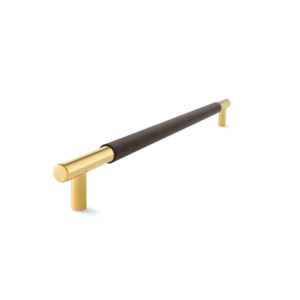 Slimline Cabinetry Handle | Brass Polished with Chocolate Leather Wrap | from