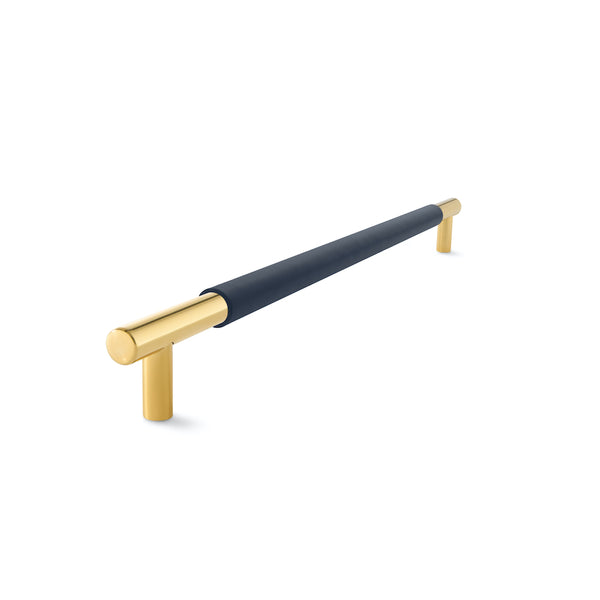 Slimline Cabinetry Handle | Brass Polished with Oxford Navy Leather Wrap | from