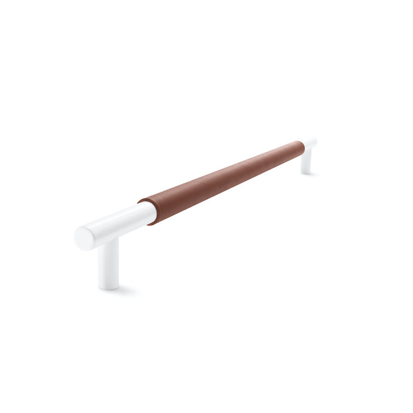 Slimline Cabinetry Handle | White Satin with British Tan Leather Wrap | from