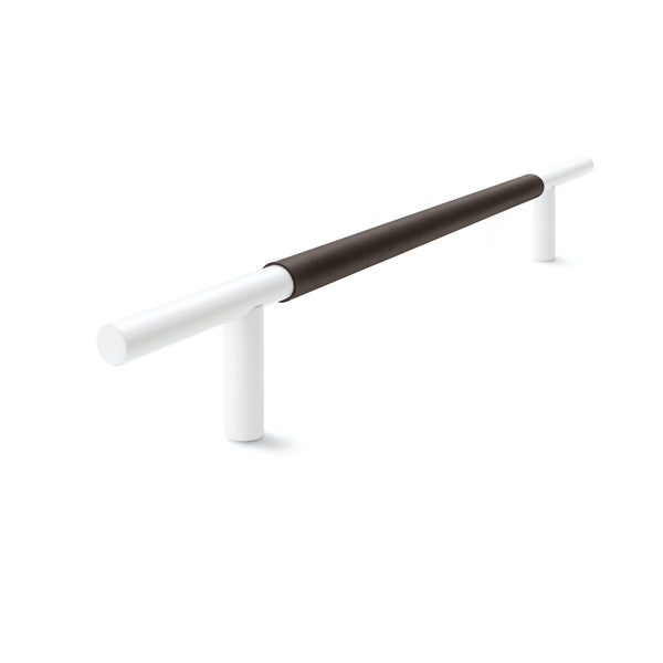Slim Profile Door Handle | 700mm | White Satin with Chocolate Leather Wrap | Back to Back