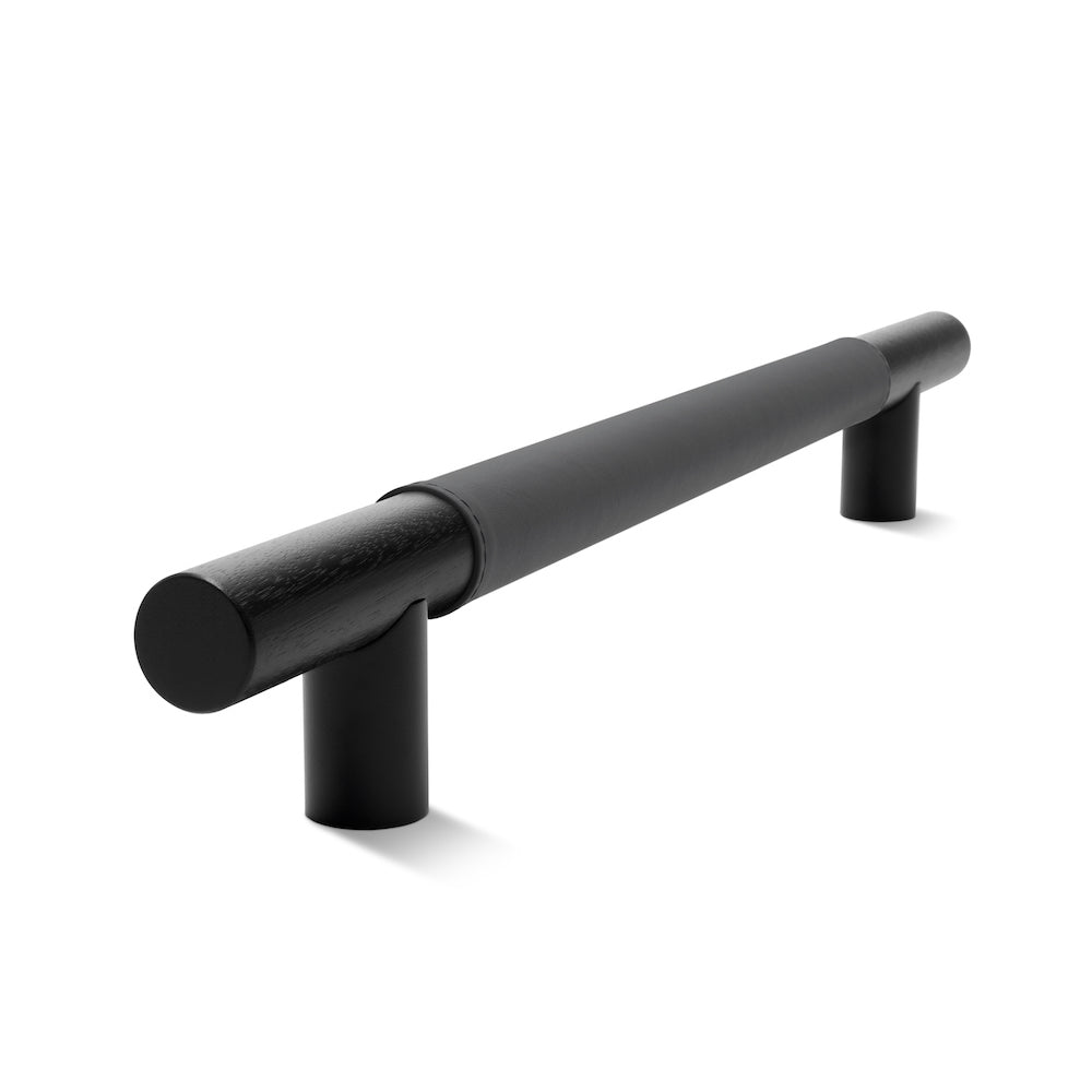 Timber Bar Door Handle | 600mm | Black with Slate Leather Wrap | Back to Back Pair