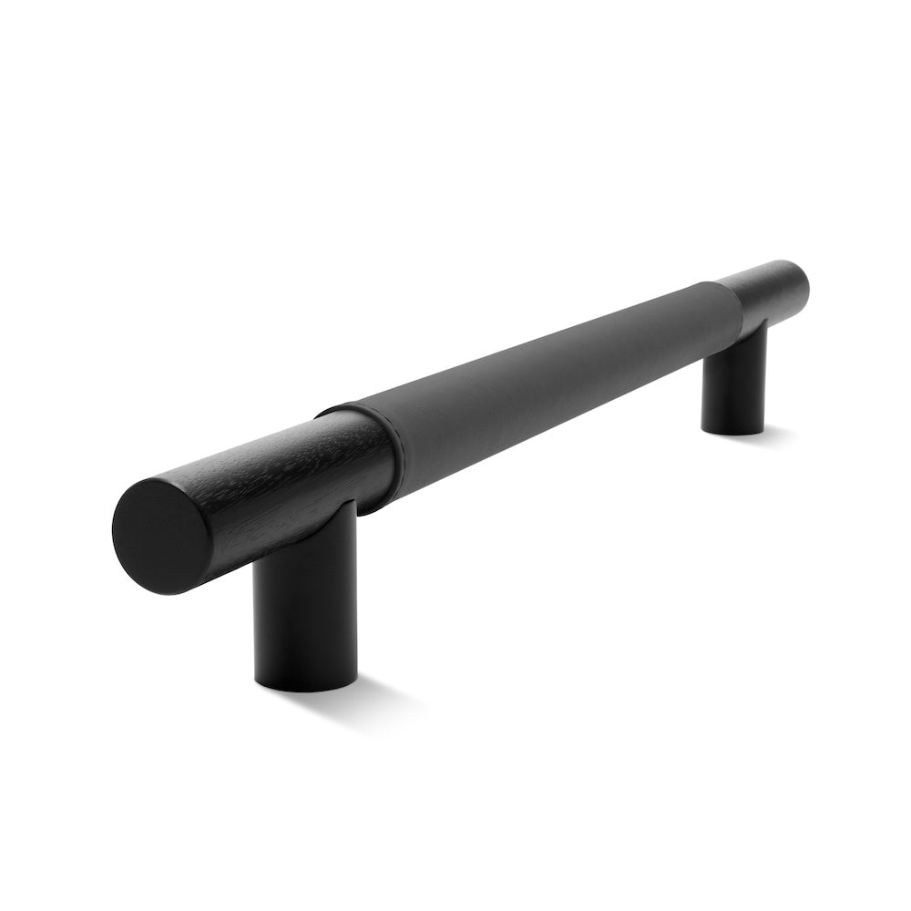 Timber Bar Door Handle | 600mm | Black with Slate Leather Wrap | Single