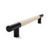 Timber Bar Door Handle | 600mm | Black with Natural Leather Wrap | Single