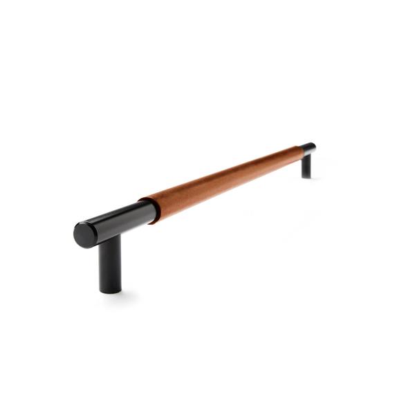 Slimline Cabinetry Handle | Black Satin with Saddle Tan Leather Wrap | from