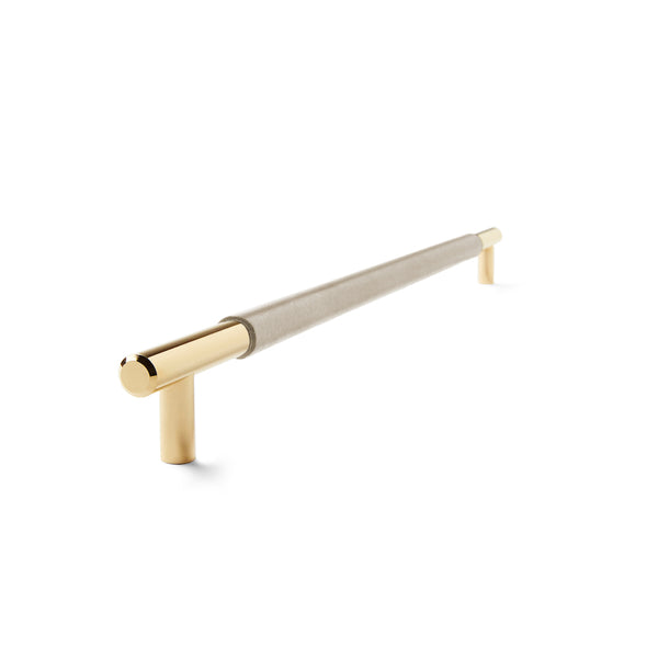 Slimline Cabinetry Handle | Brass Polished with Classic Grey Leather Wrap | from