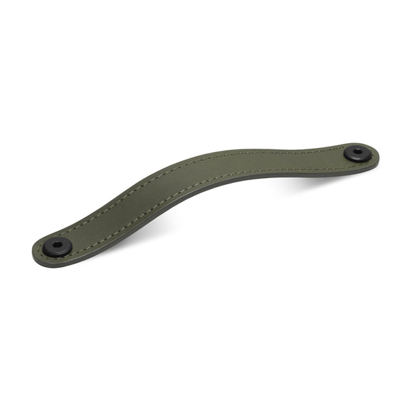 Leather Flat Rounded Handle | Matching Stitch | Olive (Fixings Included)