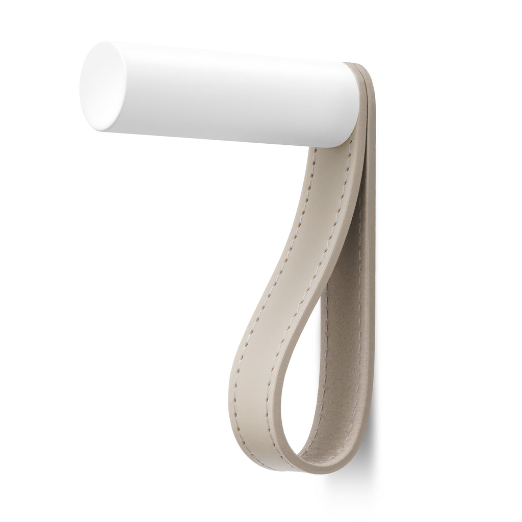 Valet Coat Hook Matching Stitch Classic Grey Leather White Hook MadeMeasure