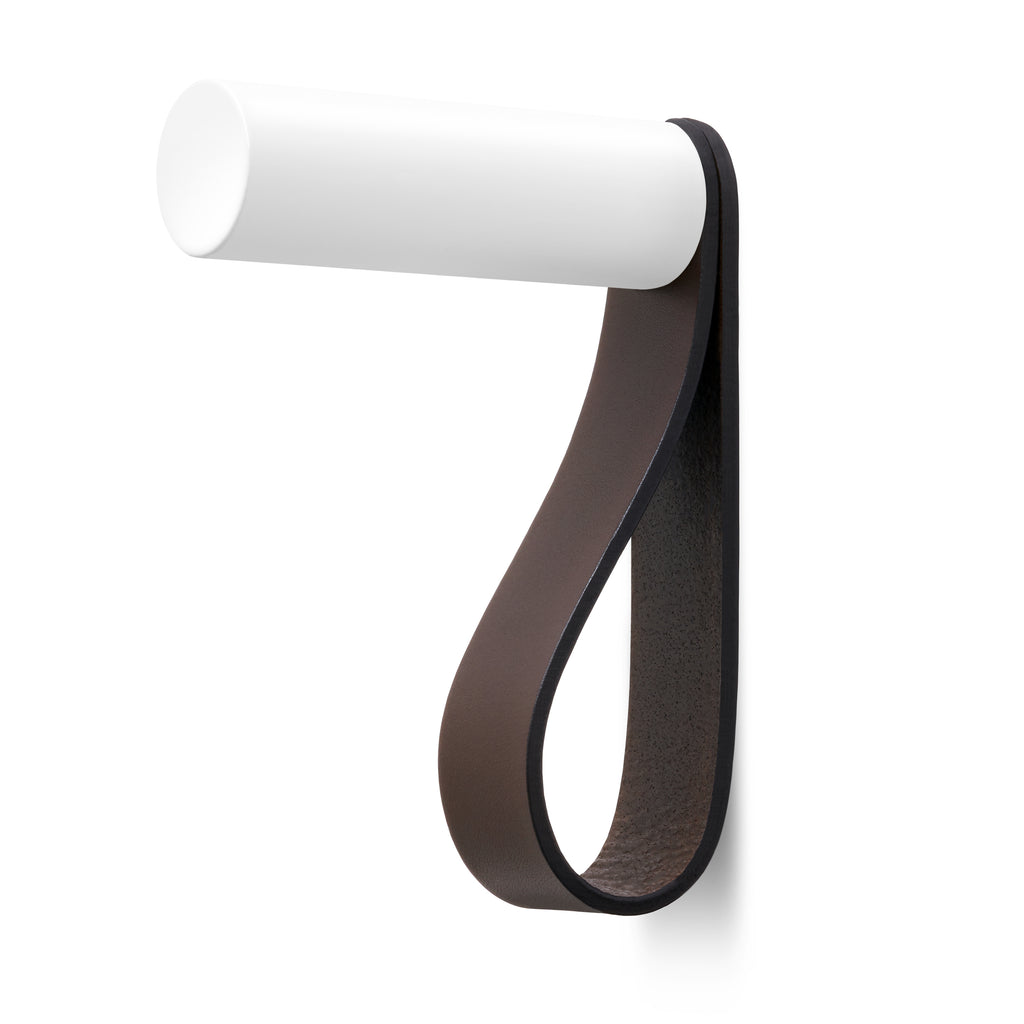 Valet Coat Hook | Unstitched | Chocolate Leather | White Hook