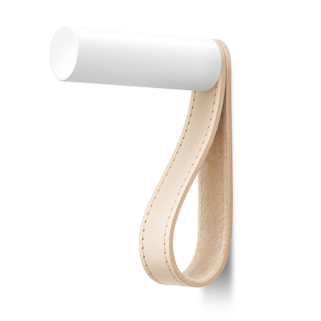 Valet Coat Hook | Matching Stitch | Natural Leather | White Hook