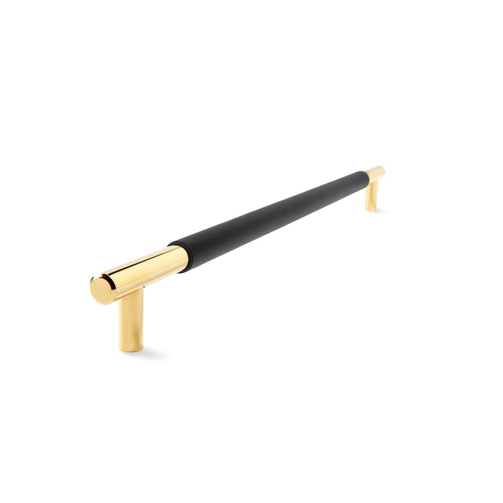 Slimline Cabinetry Handle | Brass Polished with Black Leather Wrap | from