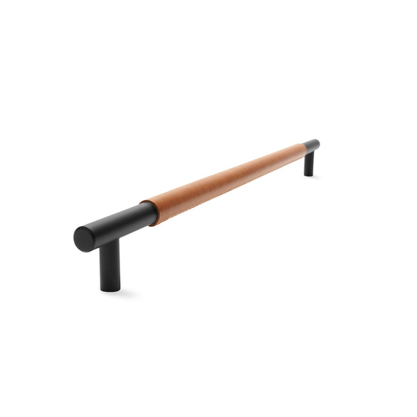 Slimline Cabinetry Handle | Black Matt with Saddle Tan Leather Wrap | from