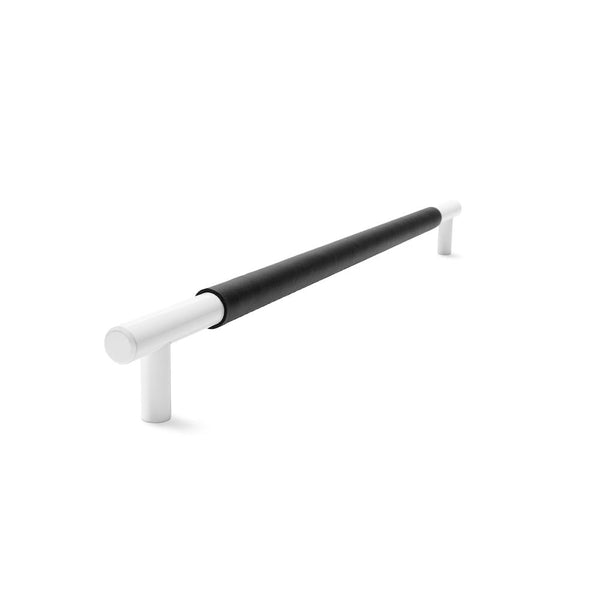 Slimline Cabinetry Handle | White Satin with Black Leather Wrap | from