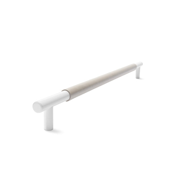 Slimline Cabinetry Handle | White Satin with Classic Grey Leather Wrap | from